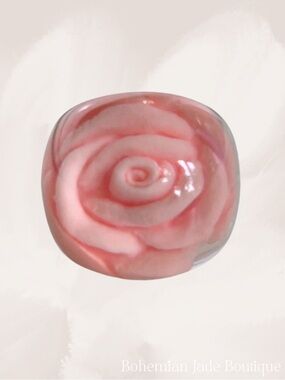 Clear Resin Pink Rose Flower Statement Ring Women’s